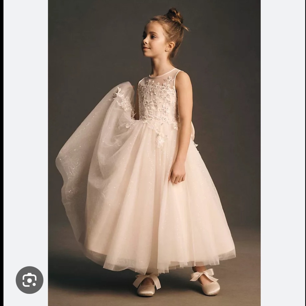 Anthropologie Flower Girl Elegant Cream Floral Kids Formal Dress size 4